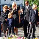 23 July:Queen Sonja, Crown Prince Haakon, Crown Princess Mette-Marit and their children outside  Oslo Cathedral (Photo: Morten Holm / Scanpix)